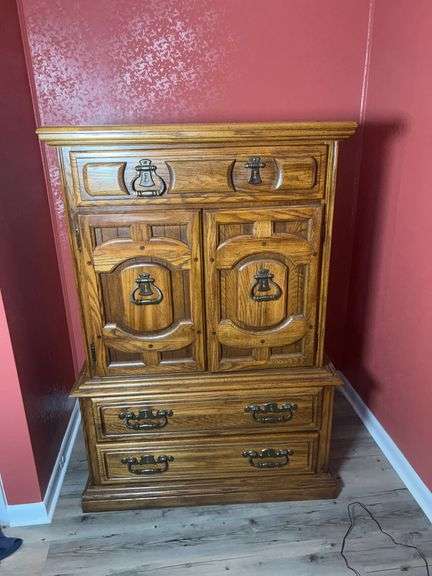 Oak Wood Armoire Chest Dresser with Multiple Drawers and Storage image