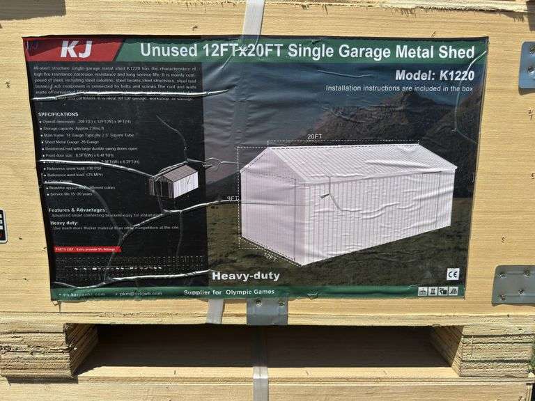L7-  Kj 12Ft X 20Ft Single Garage Metal Shed Model K1220 image