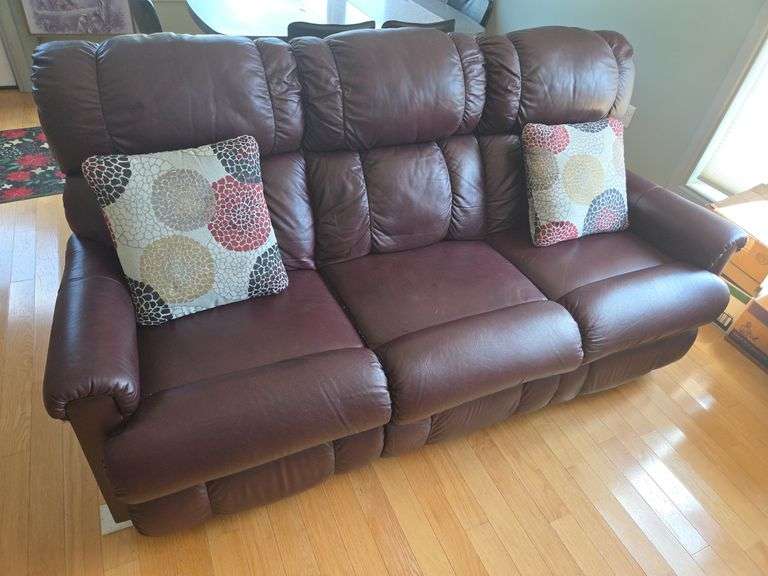 Burgundy Leather Power Reclining Sofa with USB Port image