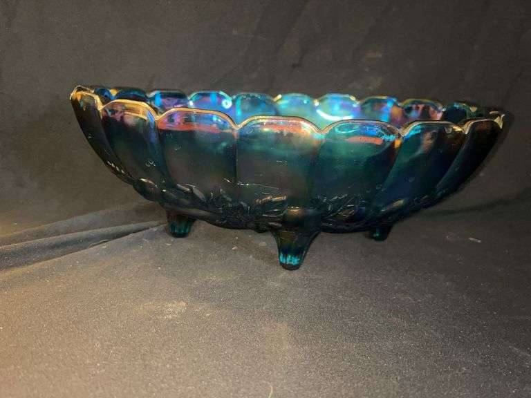 Carnival Glass Footed Bowl with Fruit Design image