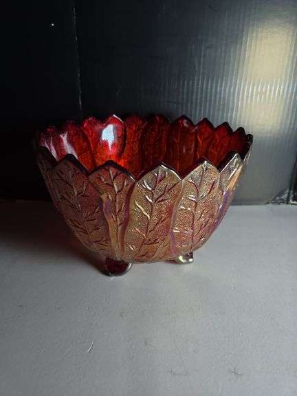 Carnival Glass Bowl with Leaf Pattern image
