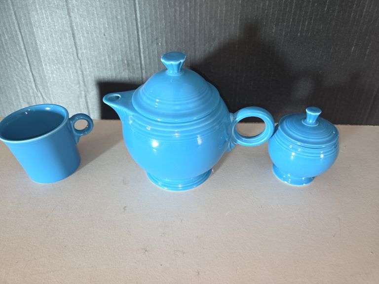 Fiesta Turquoise Tea Set Teapot, Sugar, & Creamer image