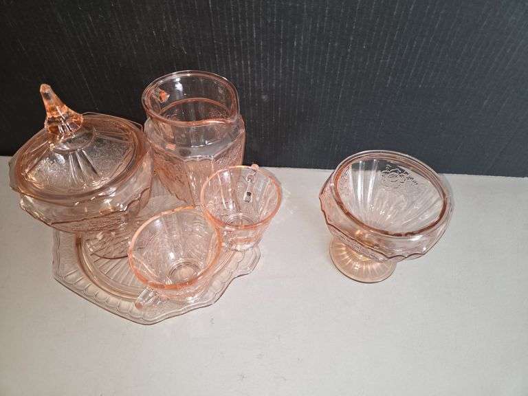 Pink Depression Glass Tea Set image
