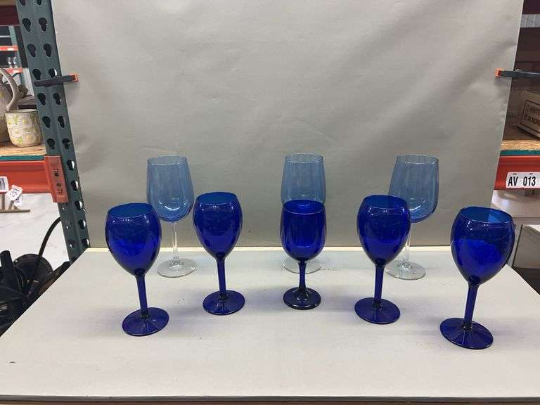 Set of Seven Blue Stem Wine Glasses image