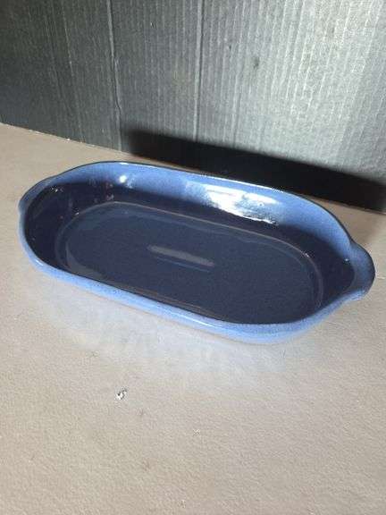 Handmade Ceramic Oval Dish, Blue Glaze image
