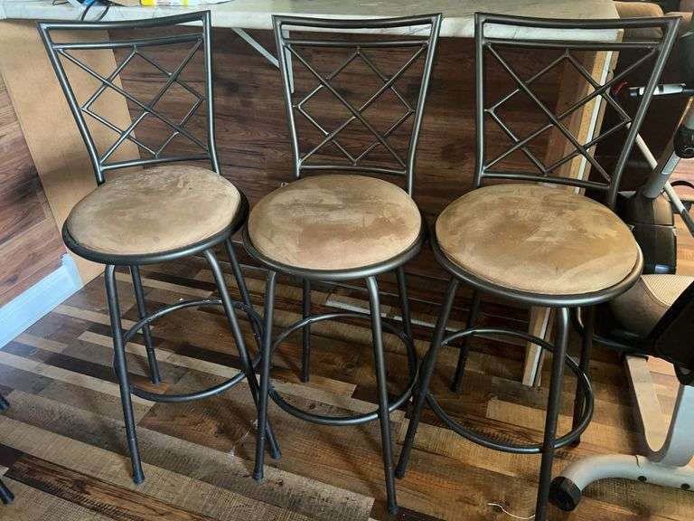 Set of 3 Metal Bar Stools with Suede Seats image