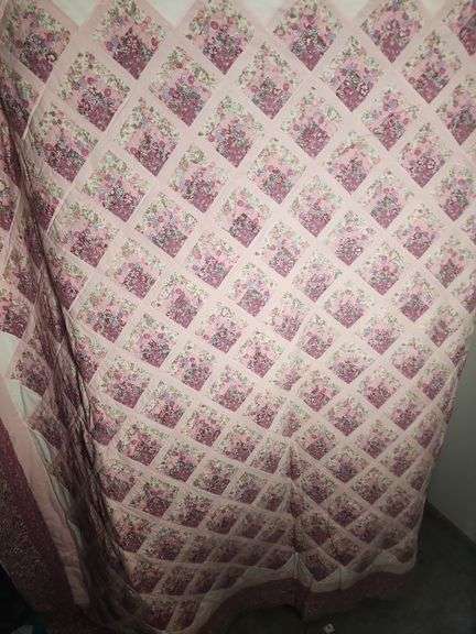 Handmade Pink Floral Patchwork Quilt image