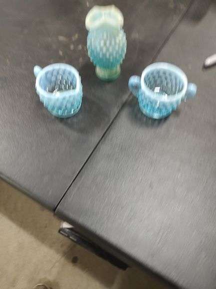 VINTAGE FENTON - BLUE HOBNAIL - CREAMER - SUGAR AND VASE image