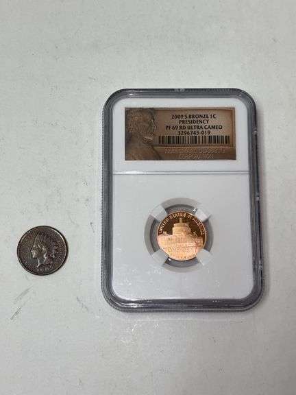 2009 S Bronze Lincoln Cent Presidency PF 69 Ultra Cameo & 1905 Indian Head Penny image