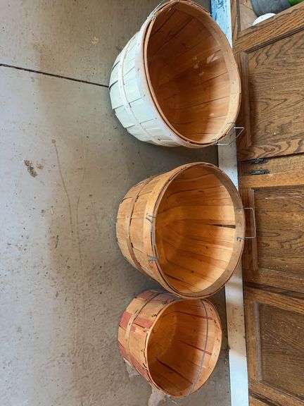 Three Wooden Farm Bushel Baskets image