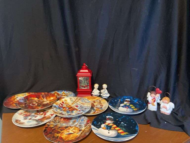 Decorative Plates, Angel Figures, and Holiday Lantern image