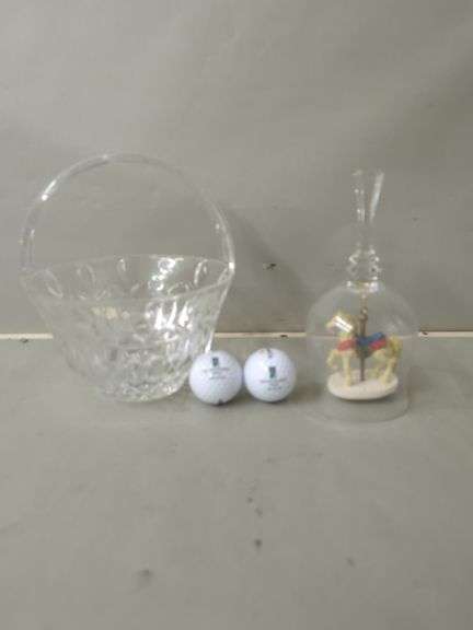 Selection of Glassware, Blue Glass Bird Figurine, Pinnacle Golf Balls image