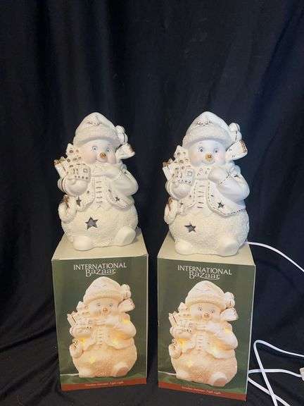 Pair of International Bazaar Porcelain Snowman Night Lights image