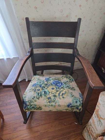 Wooden Rocking Chair with Floral Upholstery image