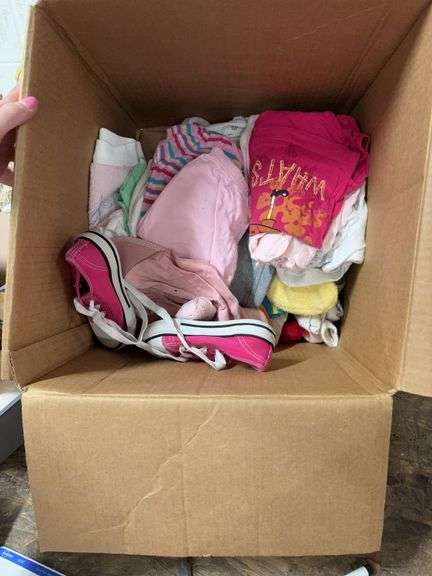 BOX OF BABY CLOTHES, SHOES, HATS, ETC. image