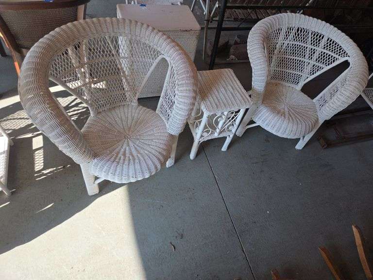 Wicker Patio Set: Two Chairs and Side Table image
