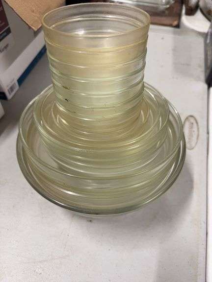 VINTAGE 15 HEAVY-DUTY GLASS BOWLS. RANGING IN DIFFERENT SIZES image