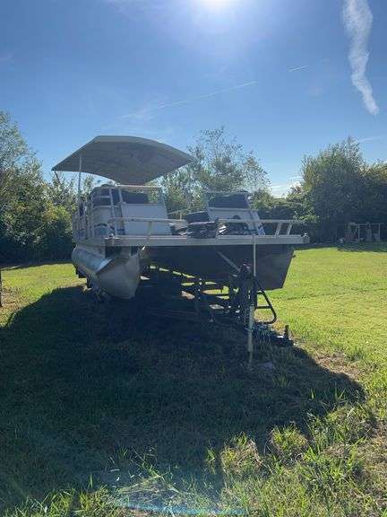 1988 Pontoon Boat with Motor and Trailer - Includes Garmin GPS image