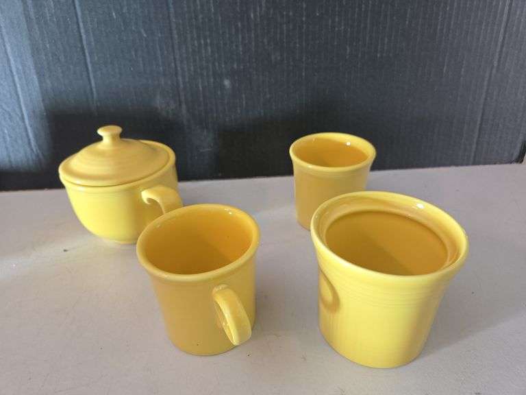 Fiesta Yellow Sugar Bowl and Mugs Set - 4 Pieces image