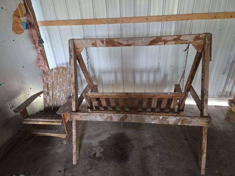 Wooden Porch Swing with Adirondack Chair image