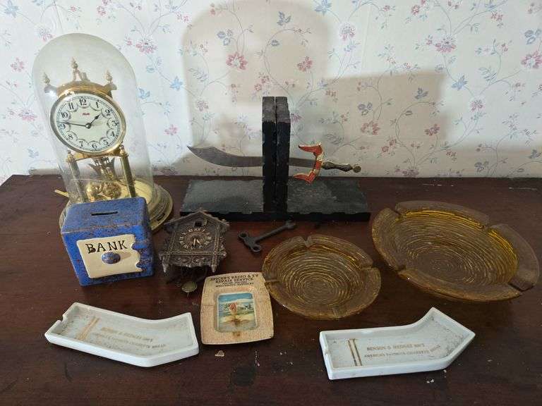 Mantel Clock, Sword Bookends, Ash Trays, and More image