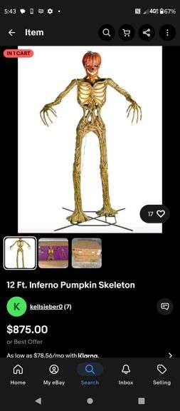 HOME DEPOT - 12 FT GIANT SIZED INFERNO PUMPKIN SKELETON WITH LIFE EYES LCD EYES image