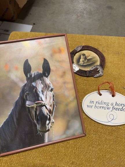 HORSE PICTURE AND TWO HORSE WALL HANGINGS image