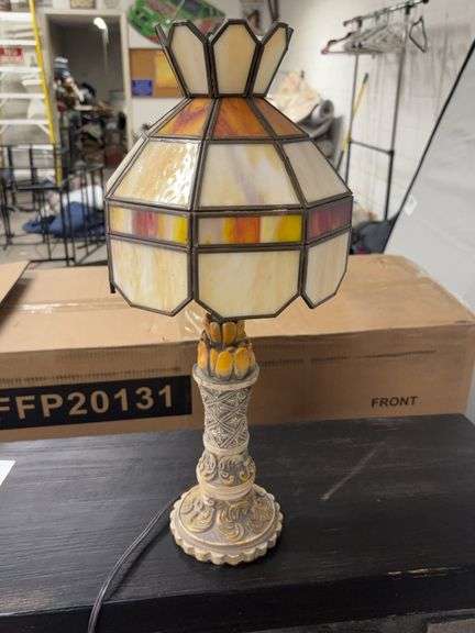 BEAUTIFUL  LAMP WITH GLASS SHADE. 20 INCHES TALL image