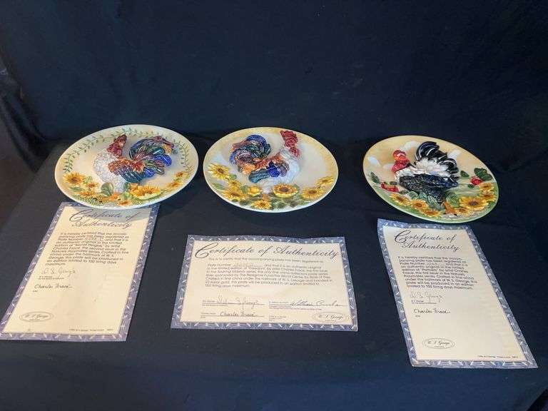 Set of 3 W.S. George Decorative Rooster Plates with Certificates image