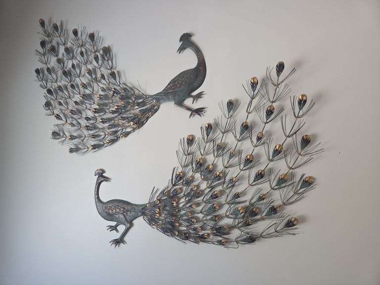 Set of Two Metal Peacock Wall Art Sculptures image