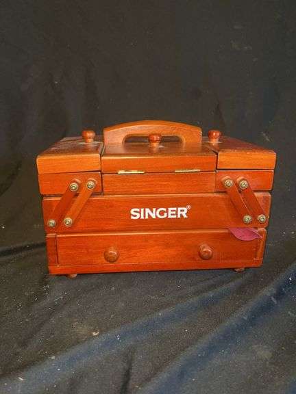 Singer Sewing Kit with Wooden Storage Box and Thread image