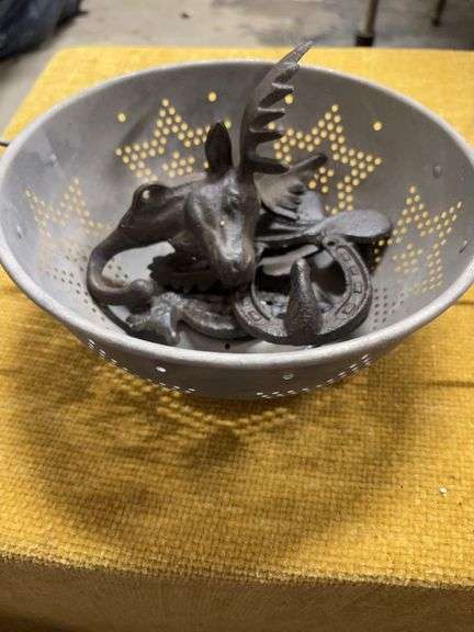 VINTAGE COLANDER AND METAL HANGERS image
