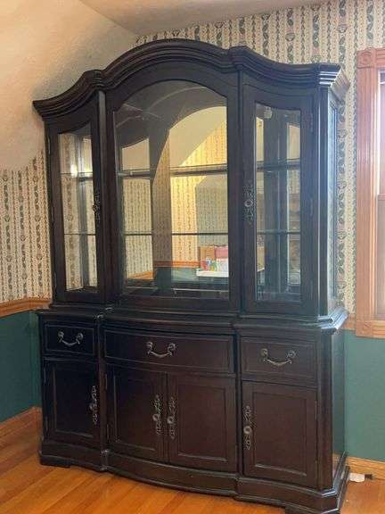 Dark Wood China Cabinet with Glass Display image