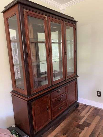 Cherry Wood Display Cabinet with Glass Doors and Storage image