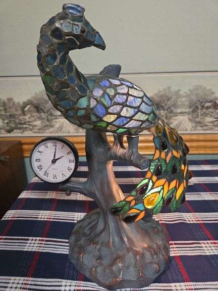 Peacock Table Lamp with Clock image