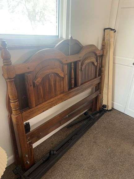 Oak Full Size Bed Frame with Rails and Slats image