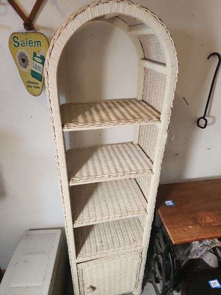 Wicker Standing Shelf with Cabinet Base image