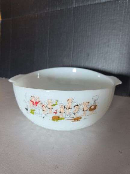 Fire King Oven-Proof Bowl Cavemen Cartoon image
