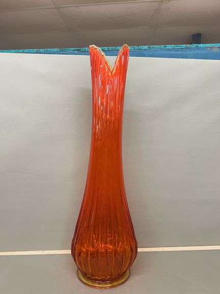 Orange Glass Ribbed Vase image