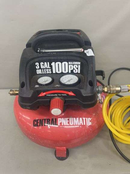 Central Pneumatic 3 Gallon 100 PSI Oil-less Air Compressor with Hose and Tire Gauge image