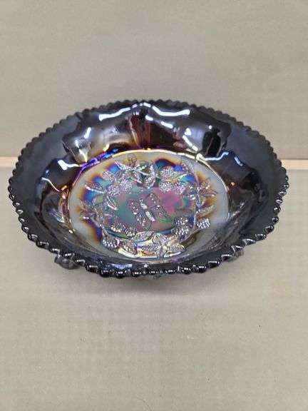 Carnival Glass Bowl with Butterfly and Berry Design image