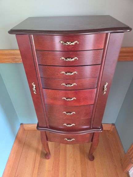 Wooden Jewelry Armoire with Mirror and Drawers image