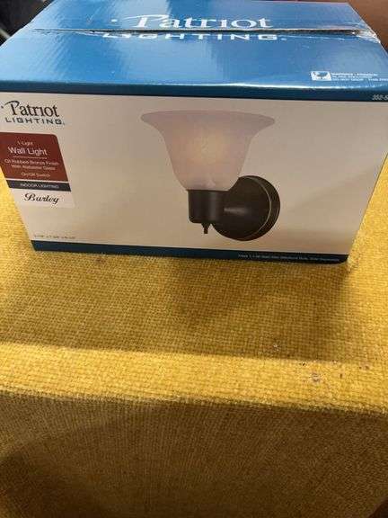 PATRIOT WALL LIGHT.  NEW IN BOX.  BRONZE FINISH WITH ALABASTER GLASS. image