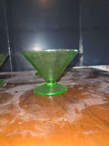 Set of Three Green Glass Dessert Bowls image
