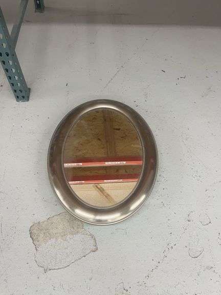 Silver Tone Oval Wall Mirror image