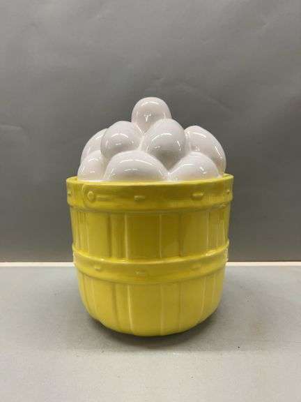 McCoy Pottery Yellow Basketweave Container with Egg Lid image