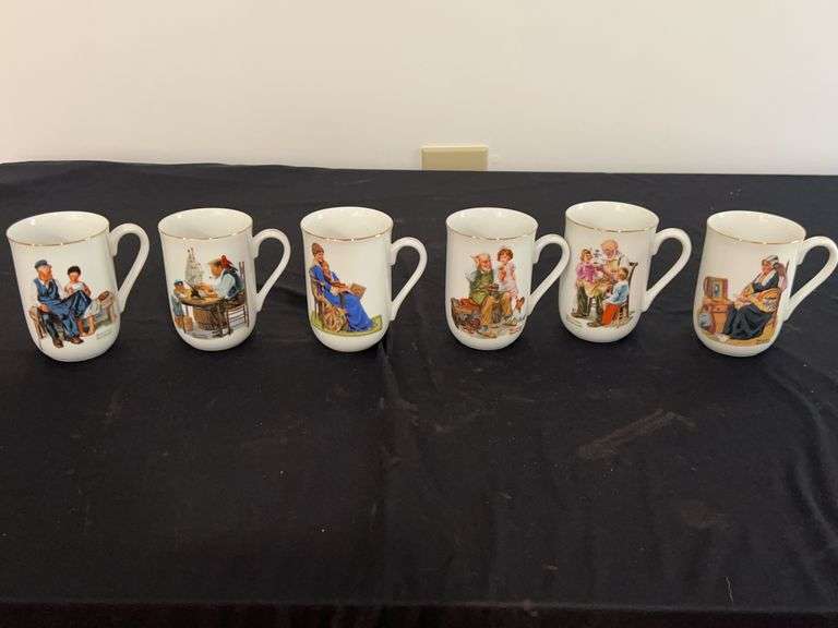 Set of 6 Norman Rockwell Fine China Coffee Mugs image