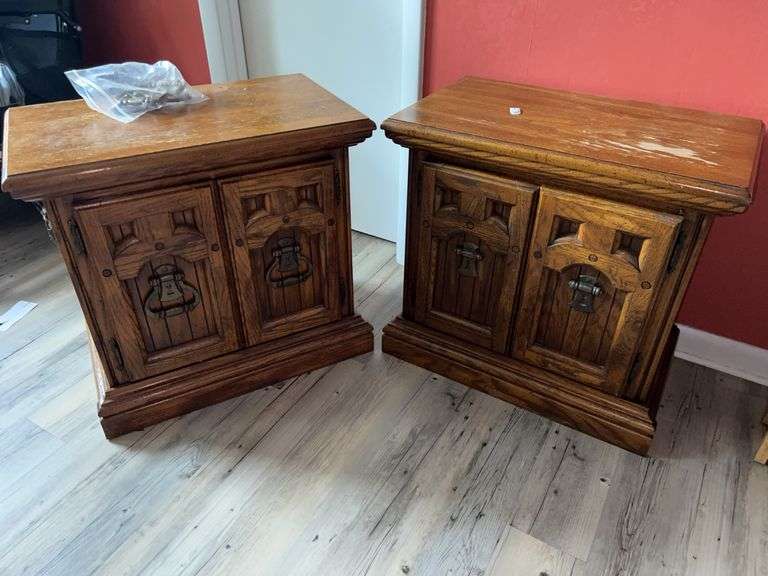 Pair of Wood End Table Nightstands with Cabinet Doors image