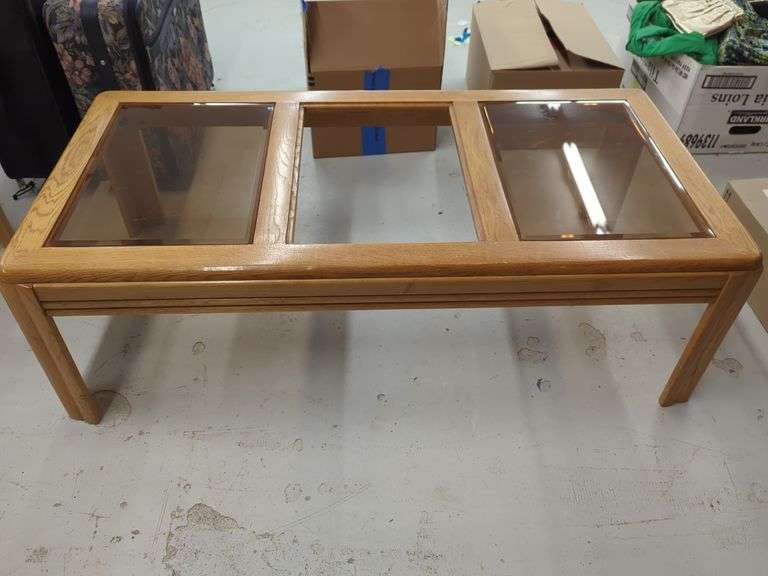 Wood Framed Coffee Table with Glass Inserts image