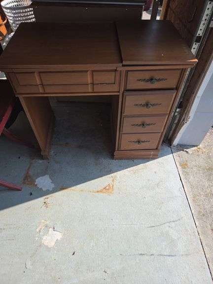Brown Desk with Folding Top and Drawers image